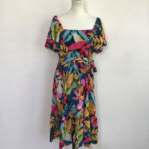 Maia Women Elegant Stylish Multicolor Leaf Print Midi Dress Size 6